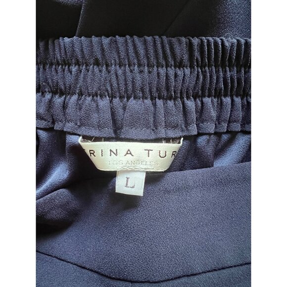 Trina Turk Size L Navy Blue w White Stitching Just Arrived Wide Leg Crop Pants - Picture 3 of 15
